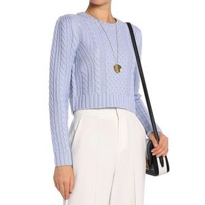 Milly Blue Cropped Cable Knit Sweater